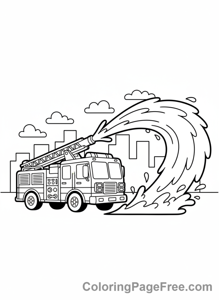 Fire Truck coloring page - Truck spraying water