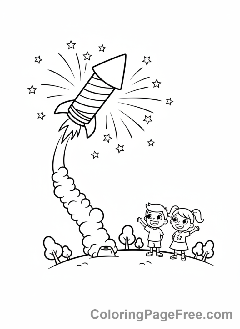 Fireworks coloring page - Firework rocket launching
