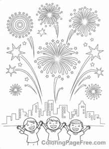 Fireworks coloring page - Fireworks night sky