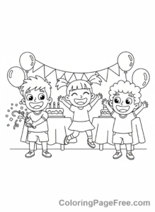 Fireworks coloring page - Friends celebrating fireworks