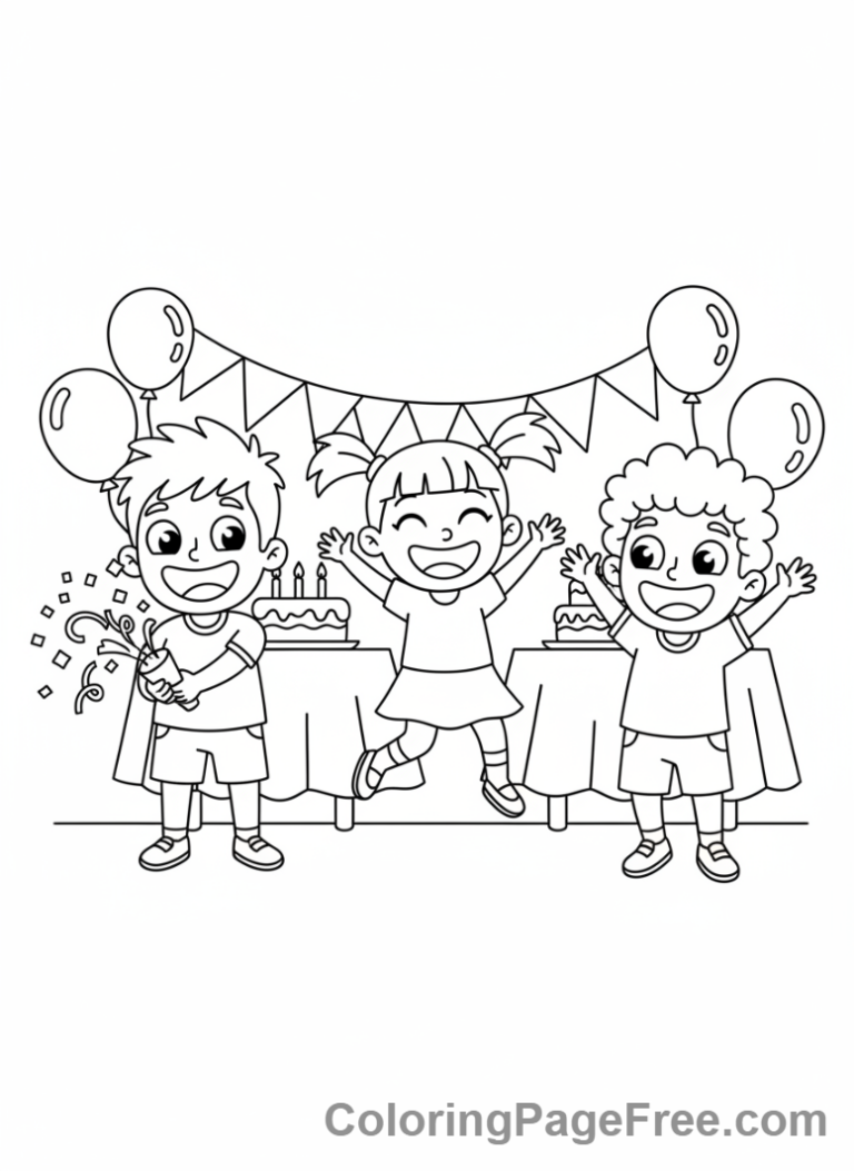 Fireworks coloring page - Friends celebrating fireworks