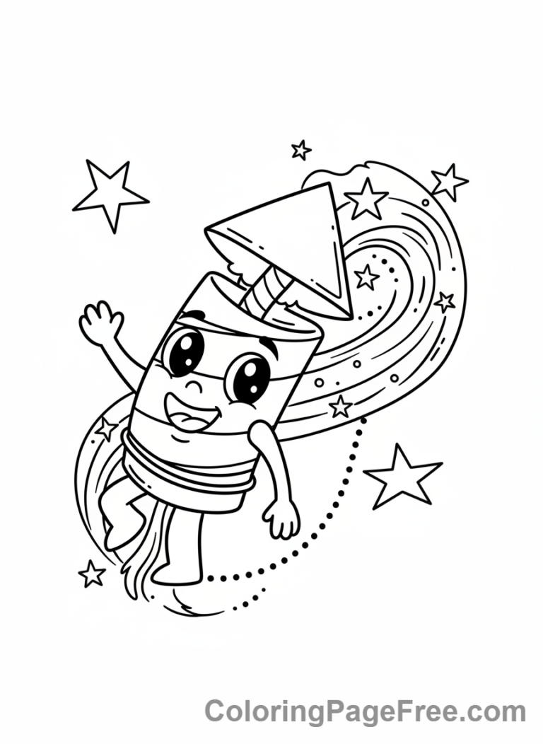 Fireworks coloring page - Happy firework character