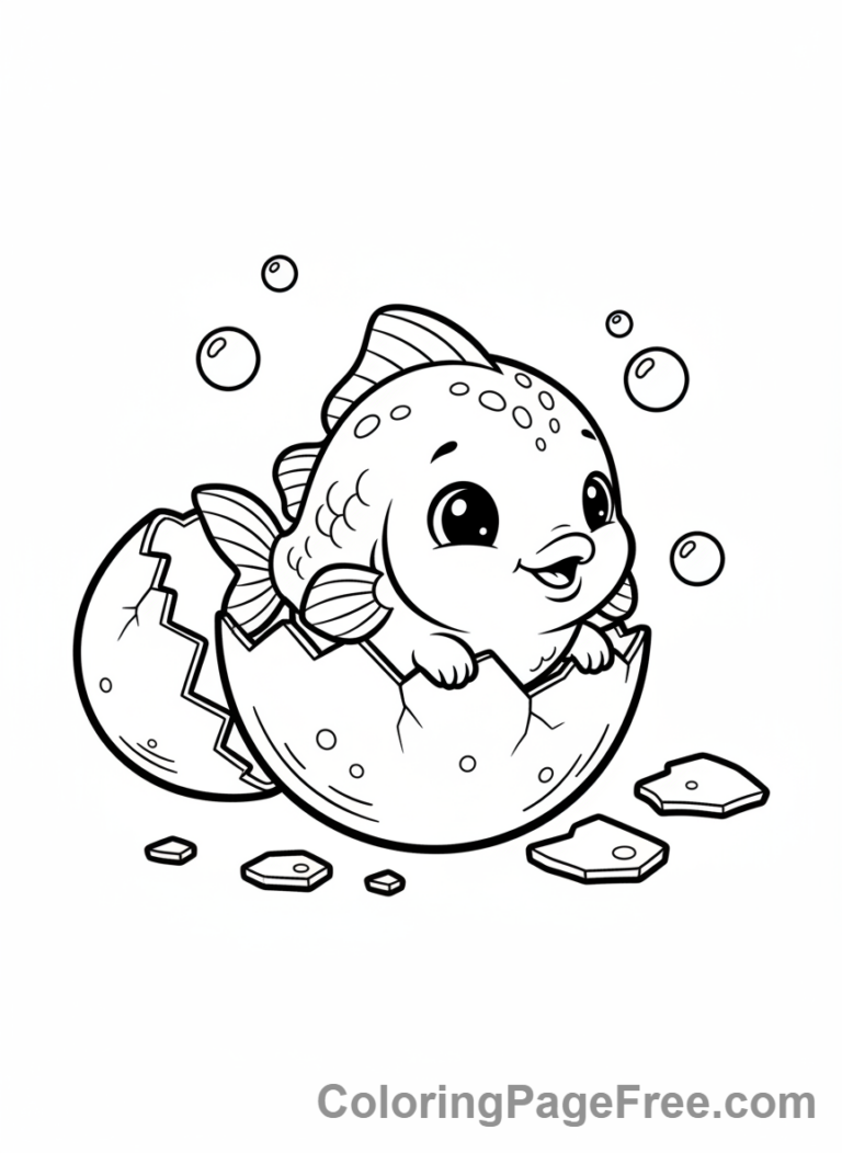 Fish coloring page - Baby fish hatching
