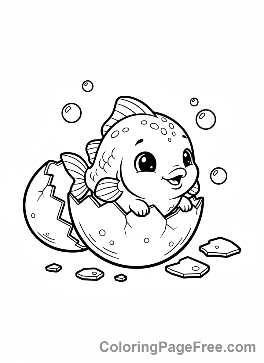 Fish coloring page - Baby fish hatching