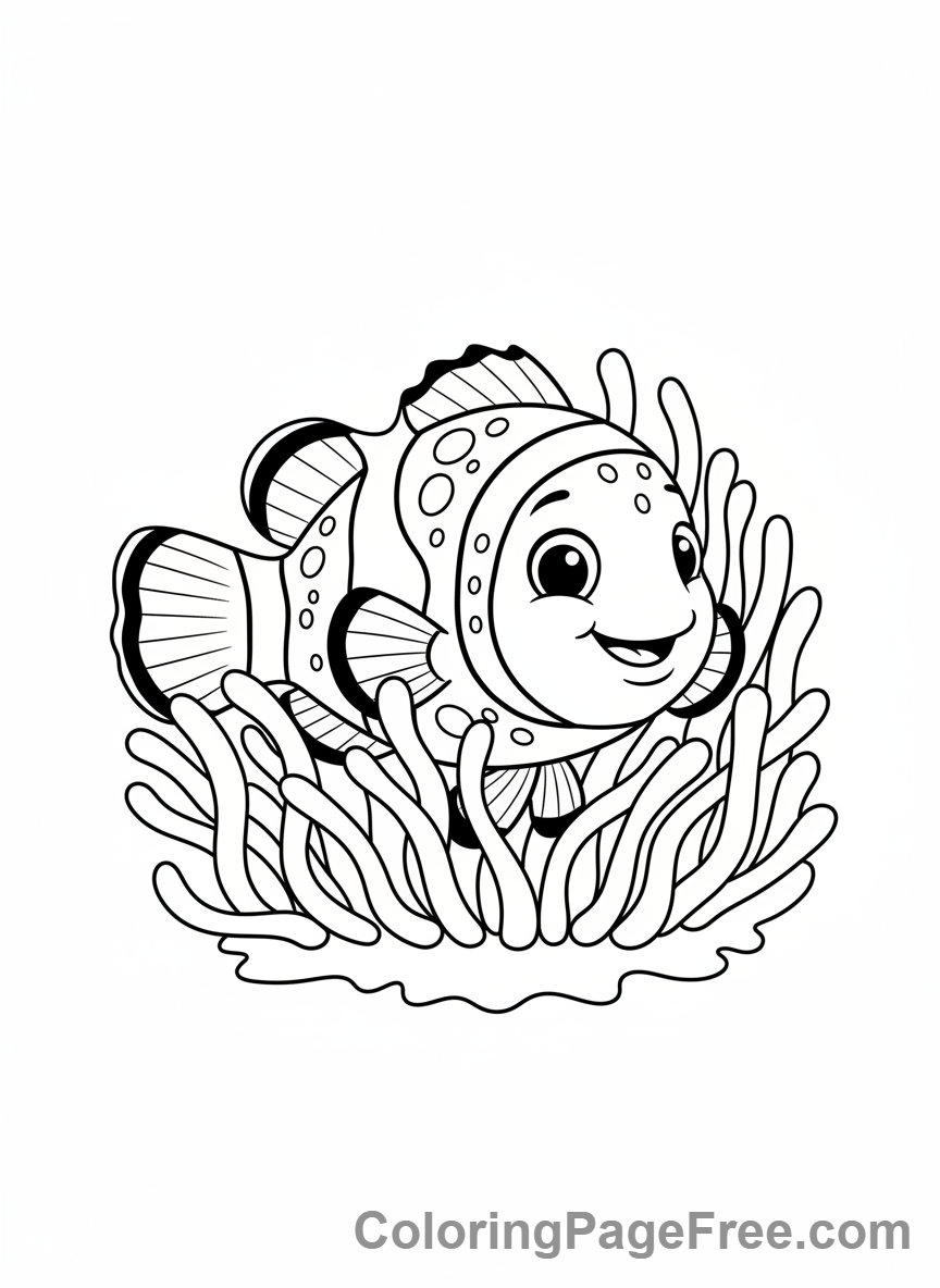 Fish coloring page - Clownfish anemone close-up