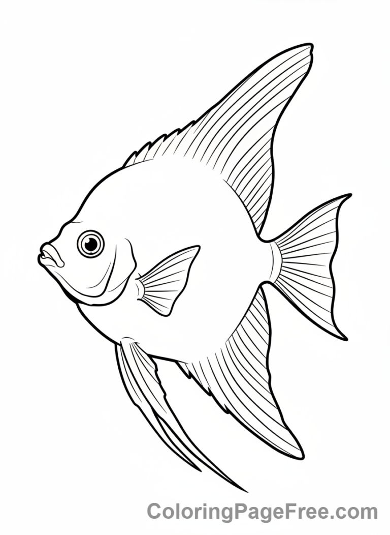 Fish coloring page - Elegant angelfish swimming
