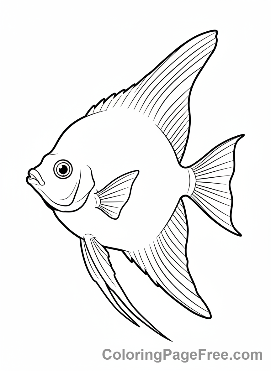 Fish coloring page - Elegant angelfish swimming