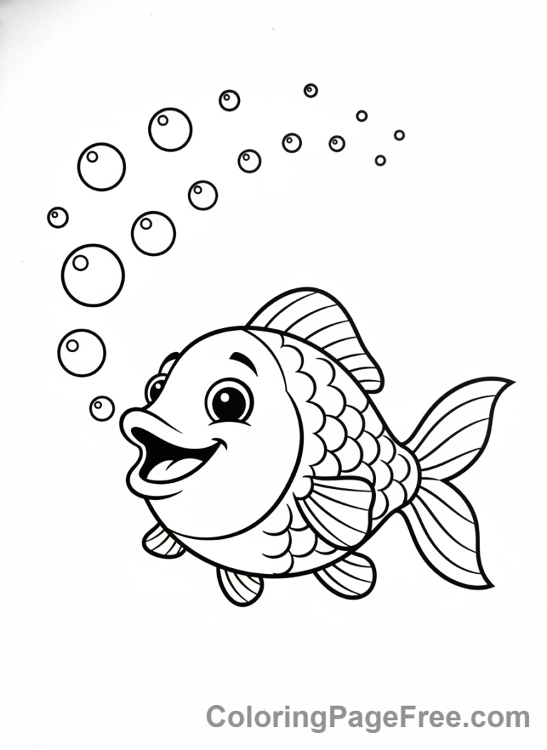 Fish coloring page - Fish blowing bubbles
