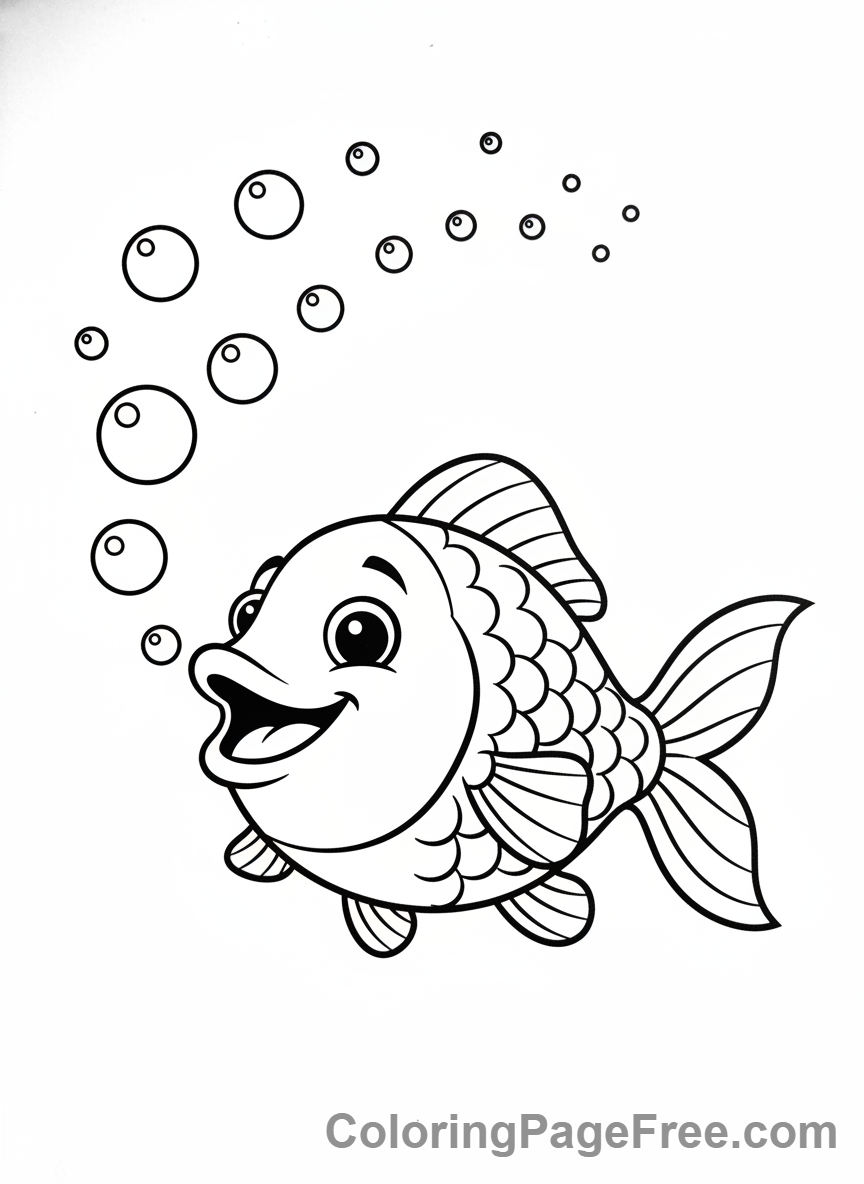 Fish coloring page - Fish blowing bubbles