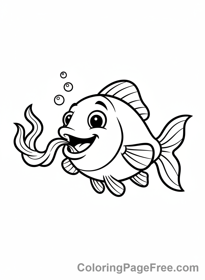Fish coloring page - Fish eating seaweed