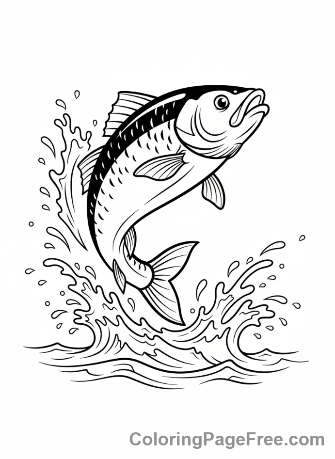 Fish coloring page - Fish jumping water