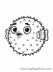 Fish coloring page - Pufferfish inflating close-up