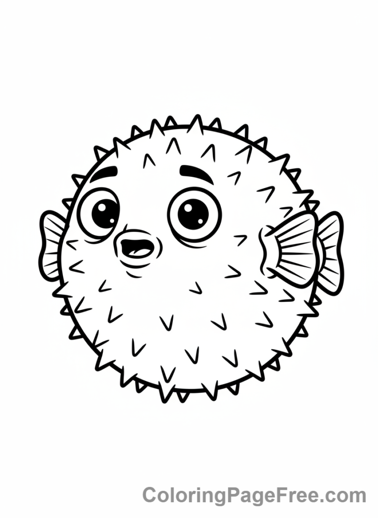 Fish coloring page - Pufferfish inflating close-up