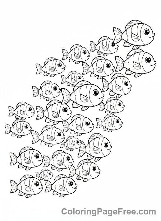Fish coloring page - School small fish