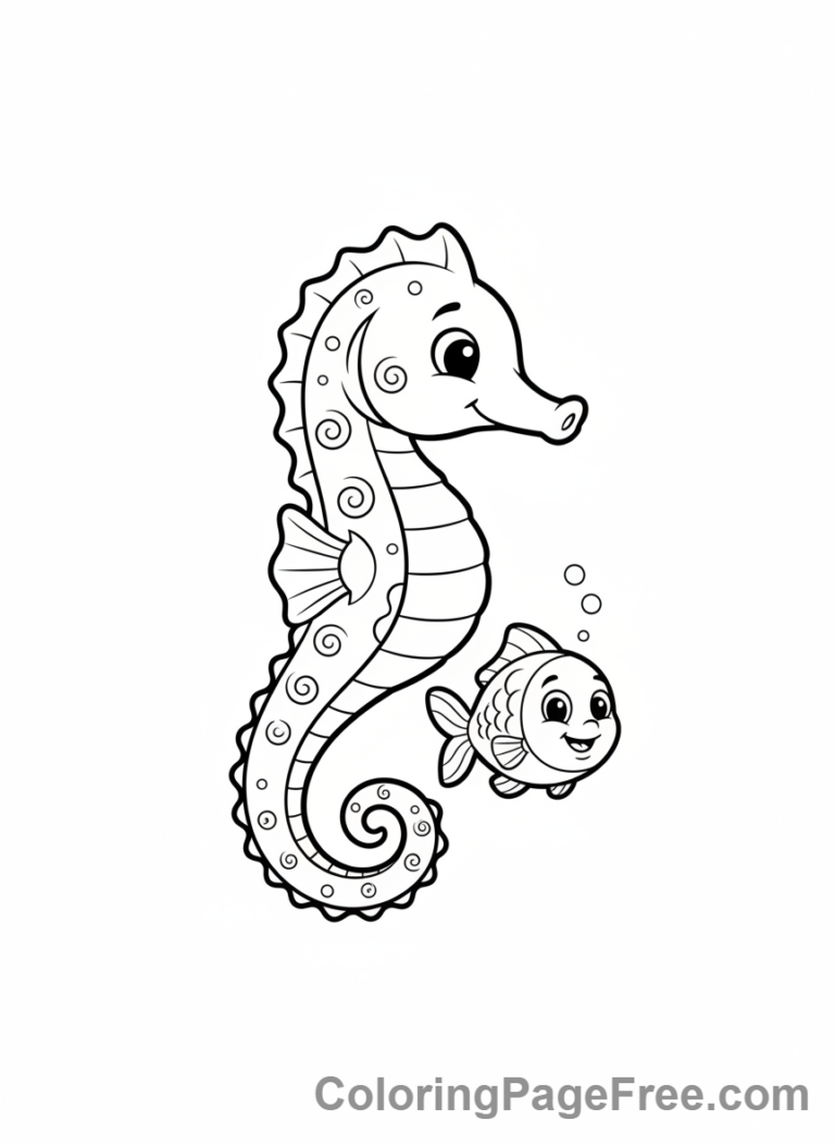 Fish coloring page - Seahorse fish friends