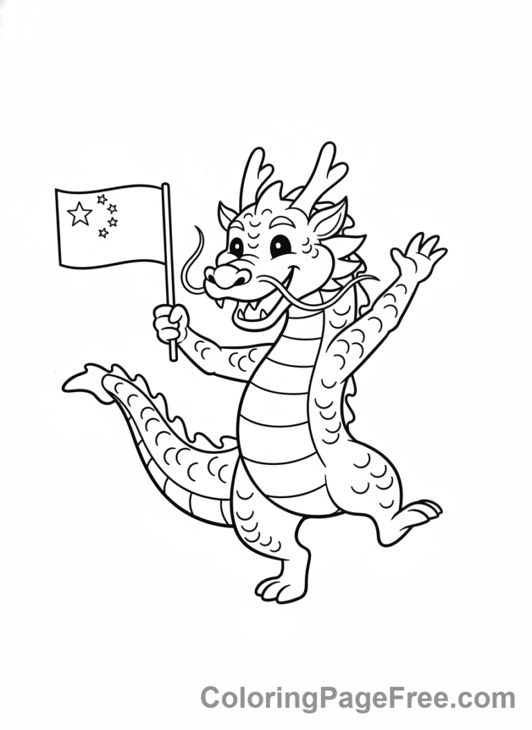 Flags coloring page - Chinese Flag Dragon Dance
