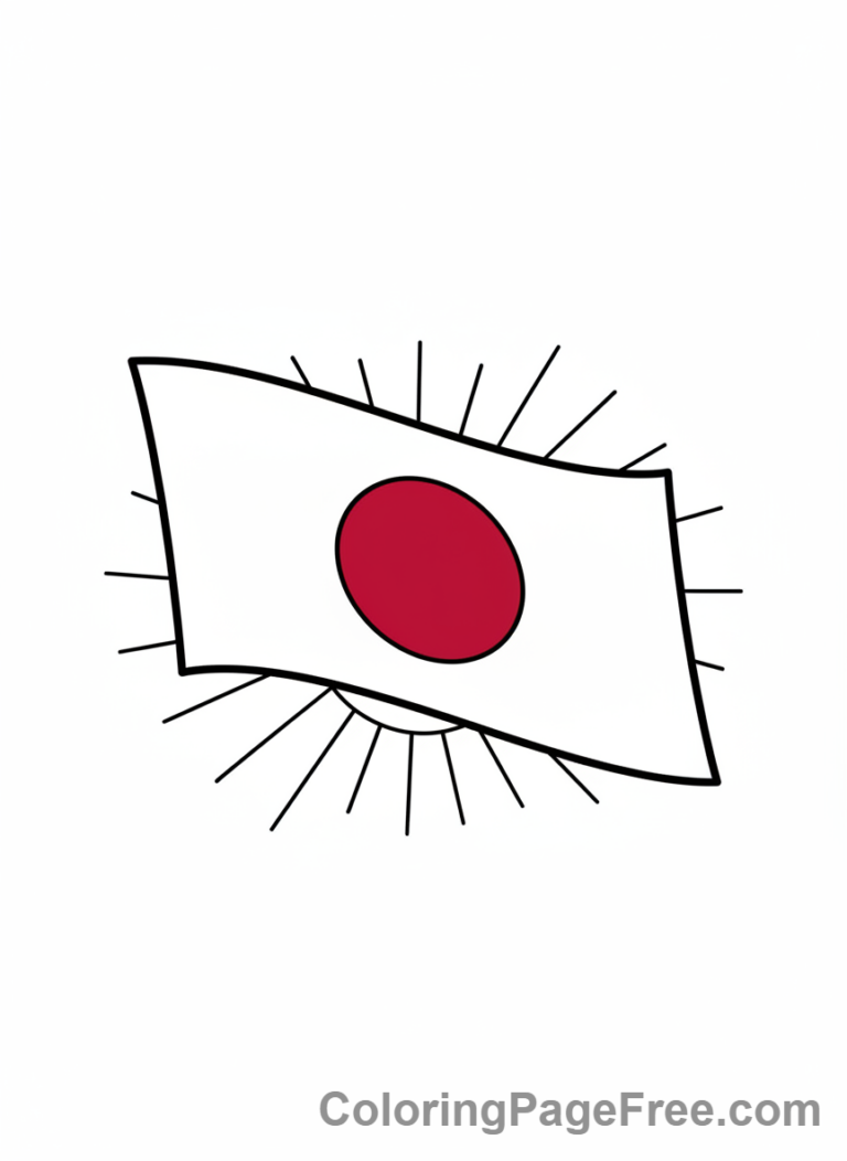 Flags coloring page - Japanese Flag Rising Sun