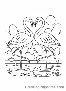 Flamingo coloring page - Dancing flamingo pair