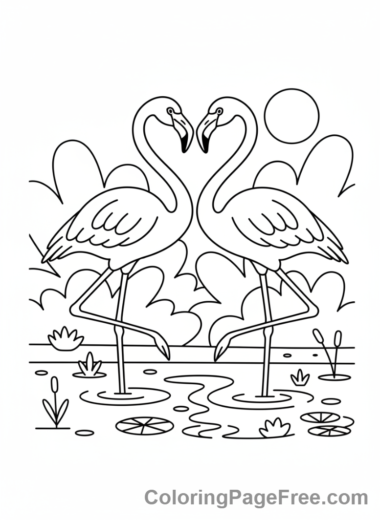 Flamingo coloring page - Dancing flamingo pair