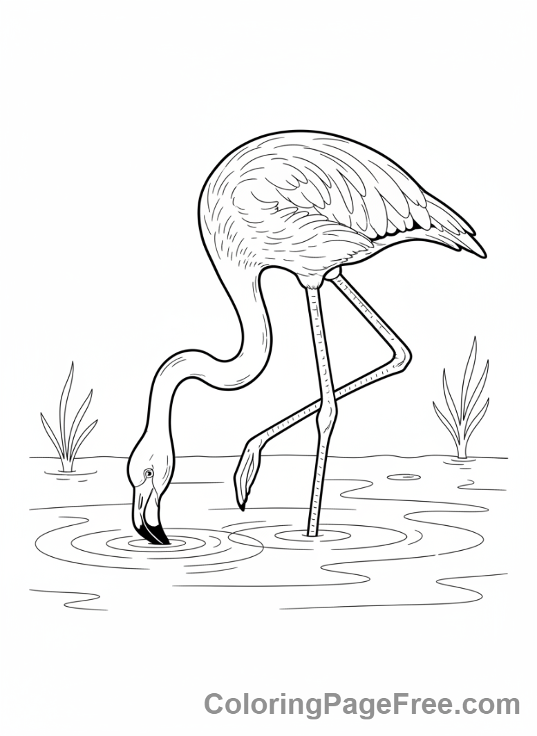 Flamingo coloring page - Flamingo feeding water