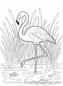 Flamingo coloring page - Flamingo marsh scene