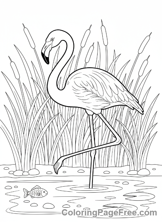 Flamingo coloring page - Flamingo marsh scene