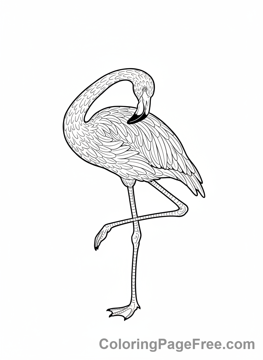 Flamingo coloring page - Flamingo preening feathers