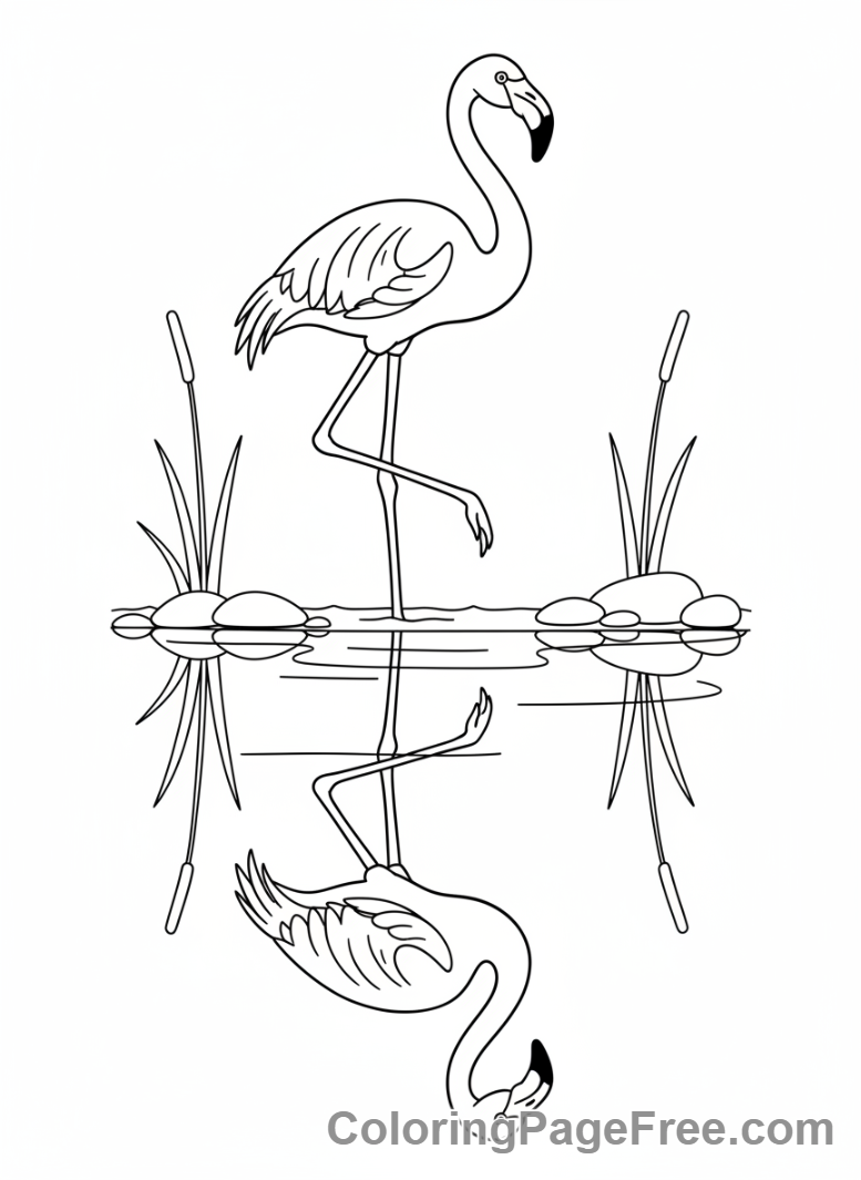 Flamingo coloring page - Flamingo water reflection