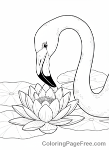 Flamingo coloring page - Flamingo with lily