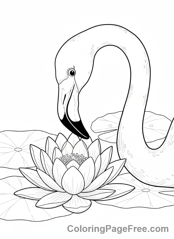 Flamingo coloring page - Flamingo with lily