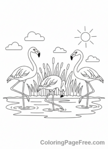 Flamingo coloring page - Flock flamingos lake