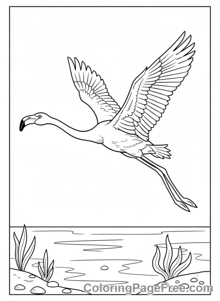 Flamingo coloring page - Flying flamingo soaring