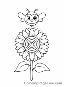 Flowers coloring page - Bee on sunflower