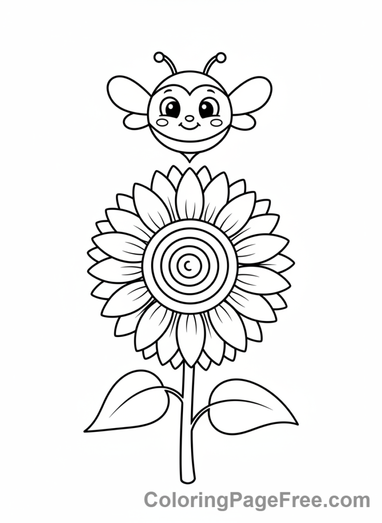 Flowers coloring page - Bee on sunflower