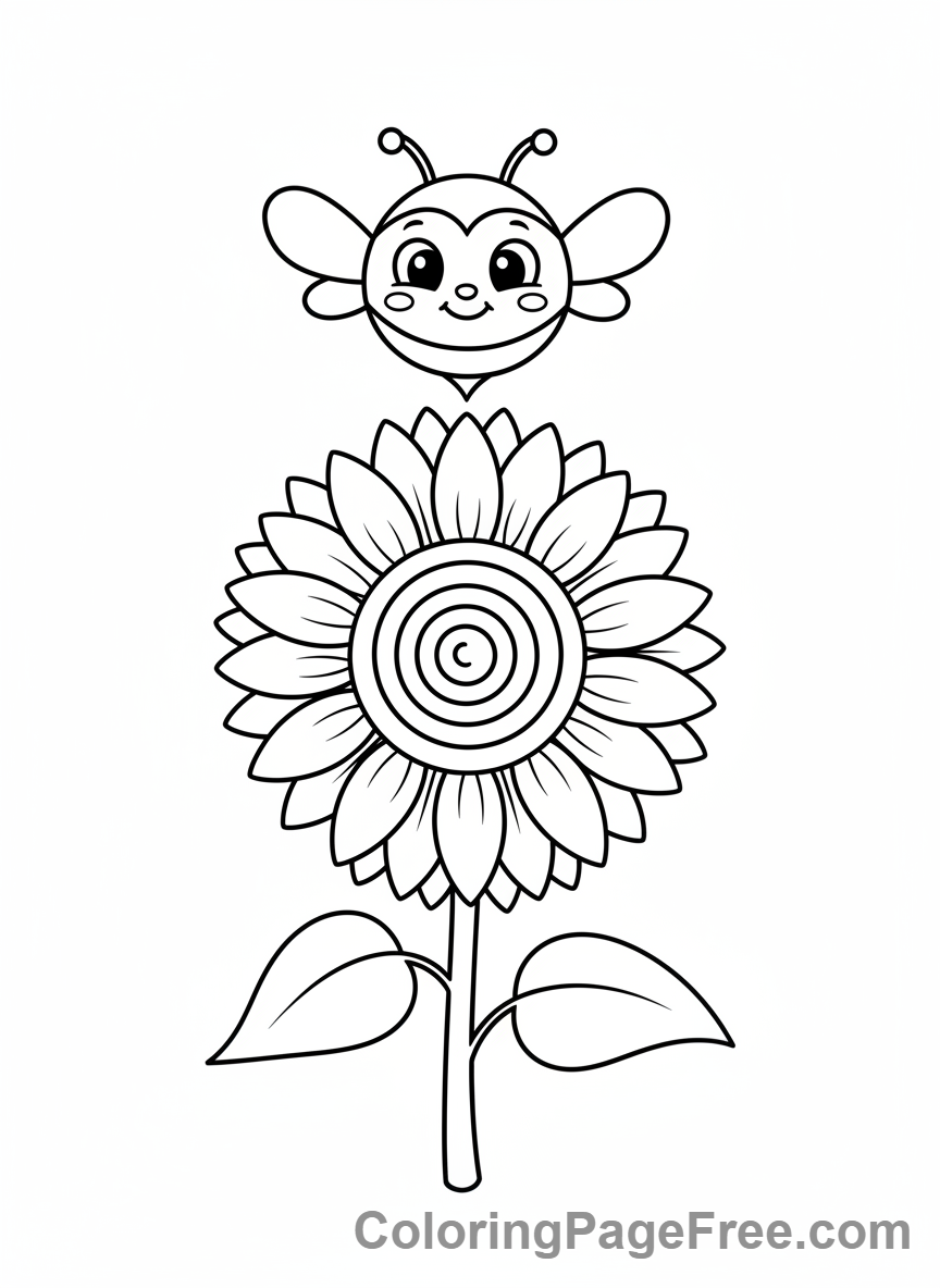 Flowers coloring page - Bee on sunflower