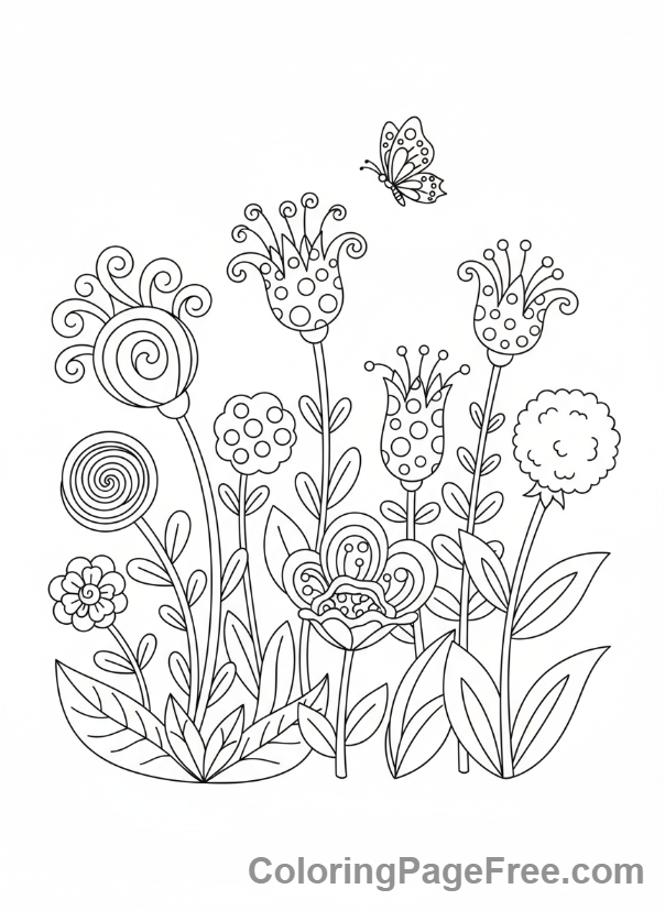Flowers coloring page - Garden flowers scene