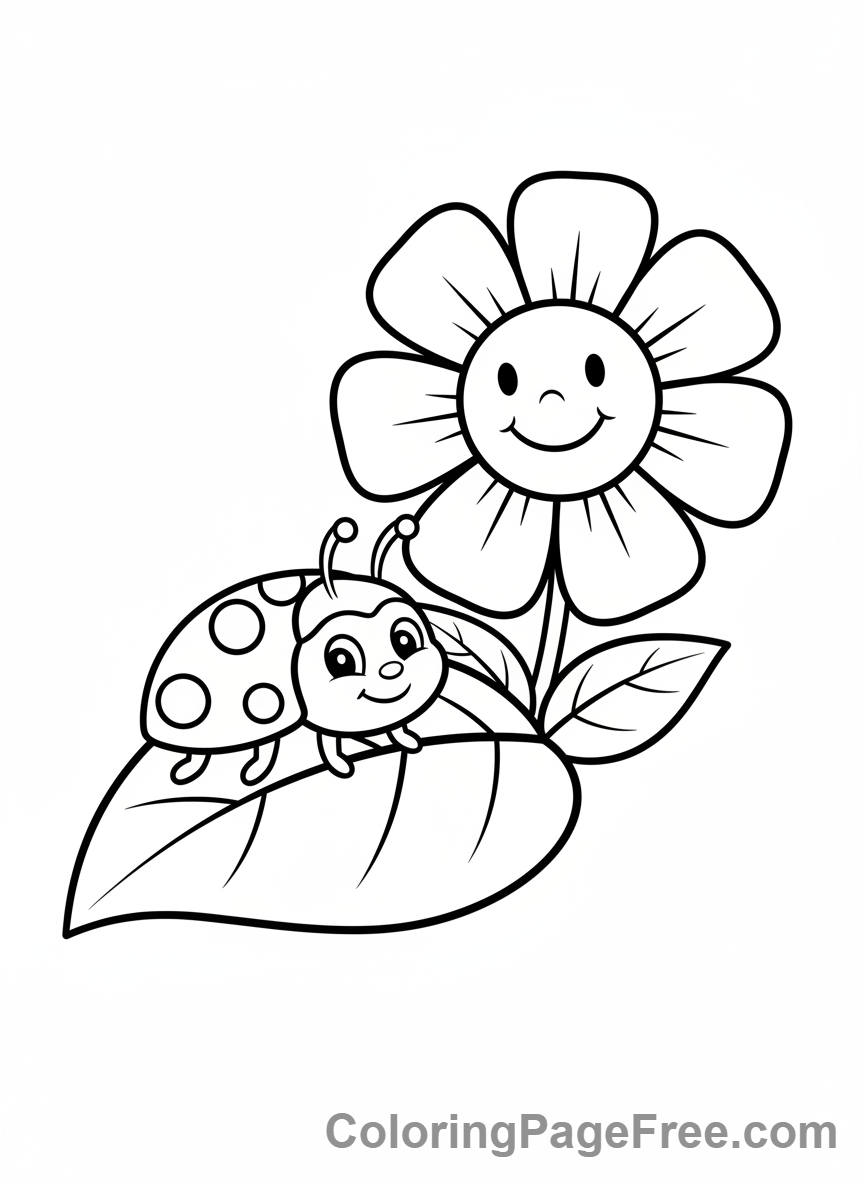 Flowers coloring page - Ladybug on flower