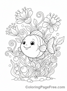 Flowers coloring page - Underwater flower fantasy