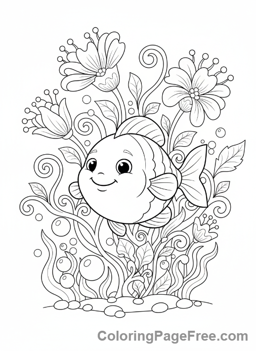 Flowers coloring page - Underwater flower fantasy