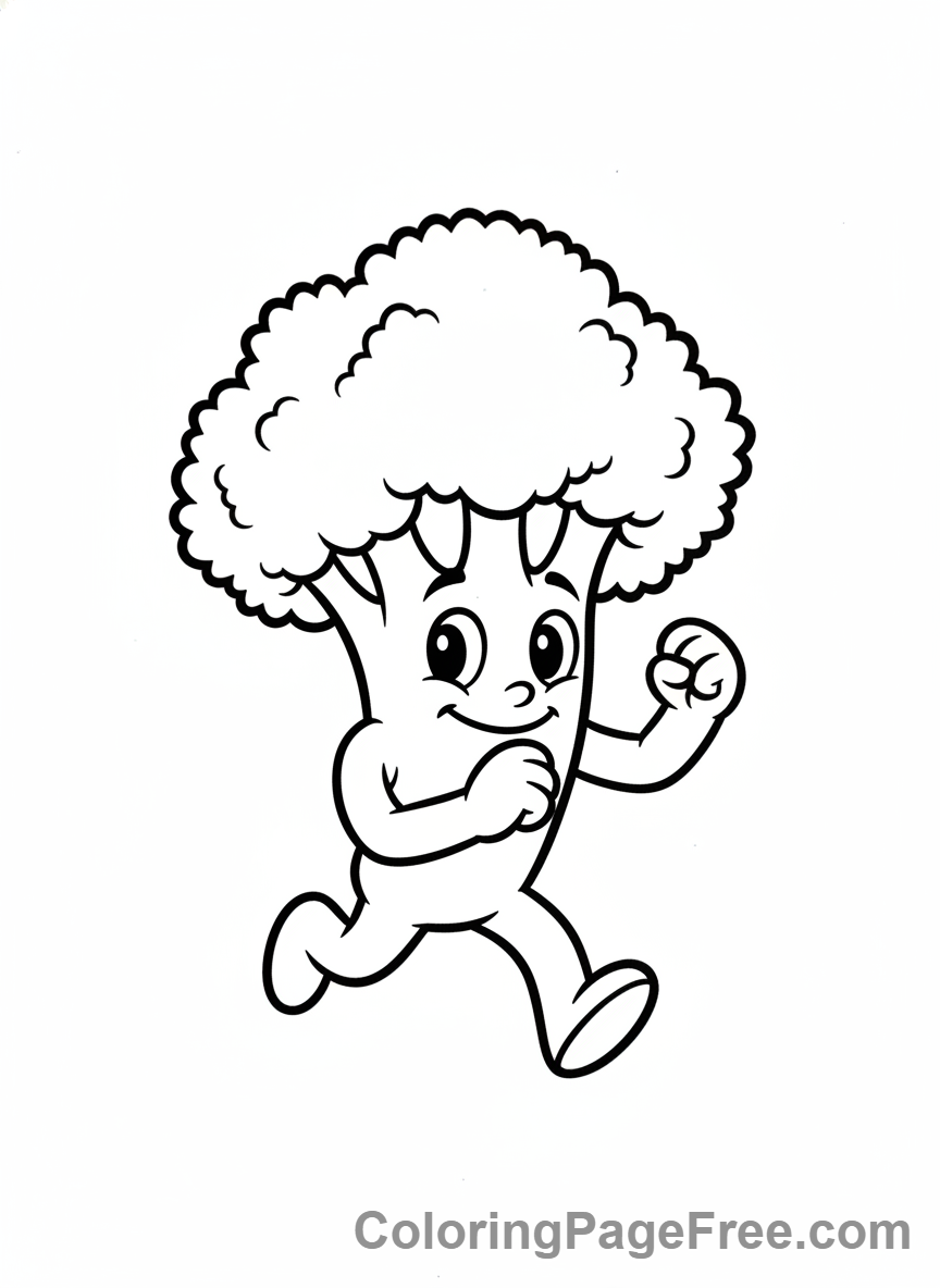 Food coloring page - Energetic broccoli character