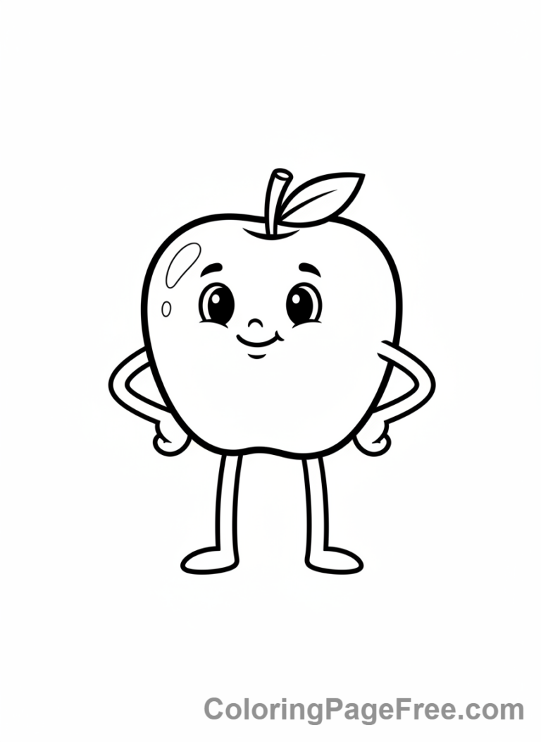 Food coloring page - Happy apple character