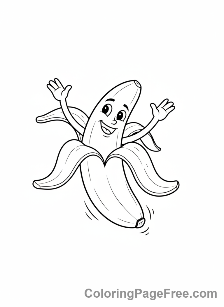 Food coloring page - Peeled banana dancing