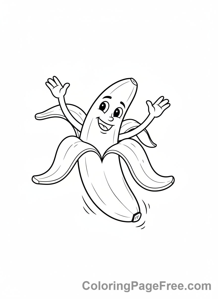Food coloring page - Peeled banana dancing