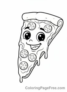 Food coloring page - Smiling pizza slice