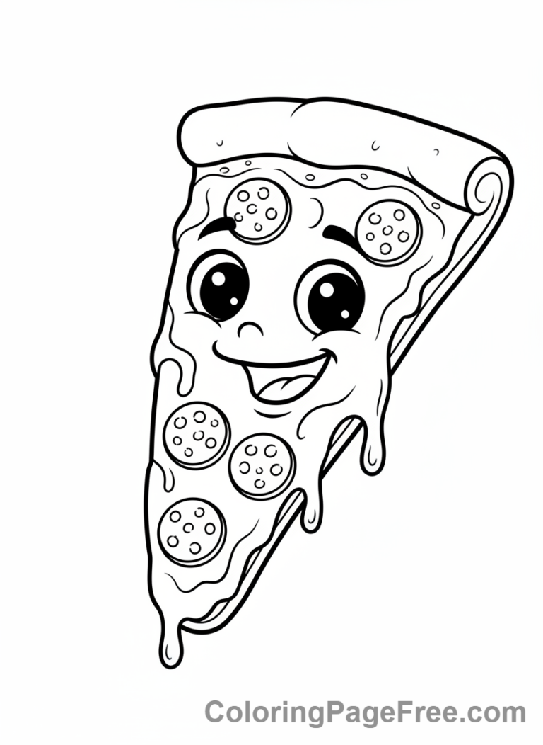 Cute smiling pizza slice coloring page