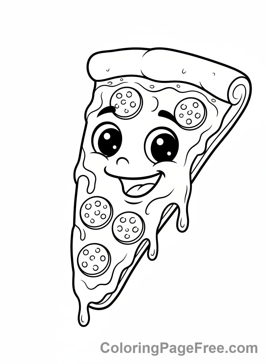Smiling Pizza Slice Coloring Page