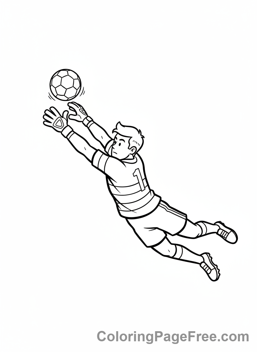 Football coloring page - Goalkeeper catching ball