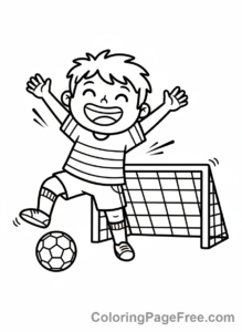 Football coloring page - Kid celebrating goal