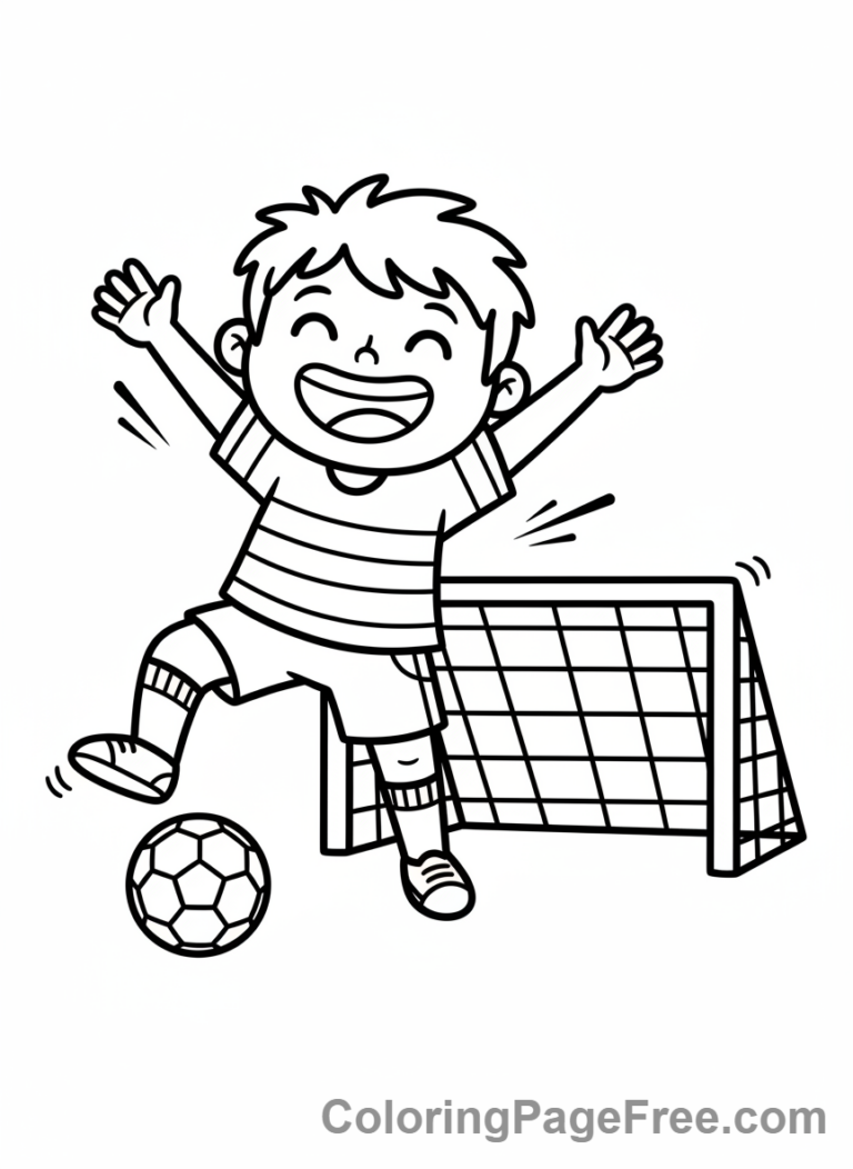 Football coloring page - Kid celebrating goal