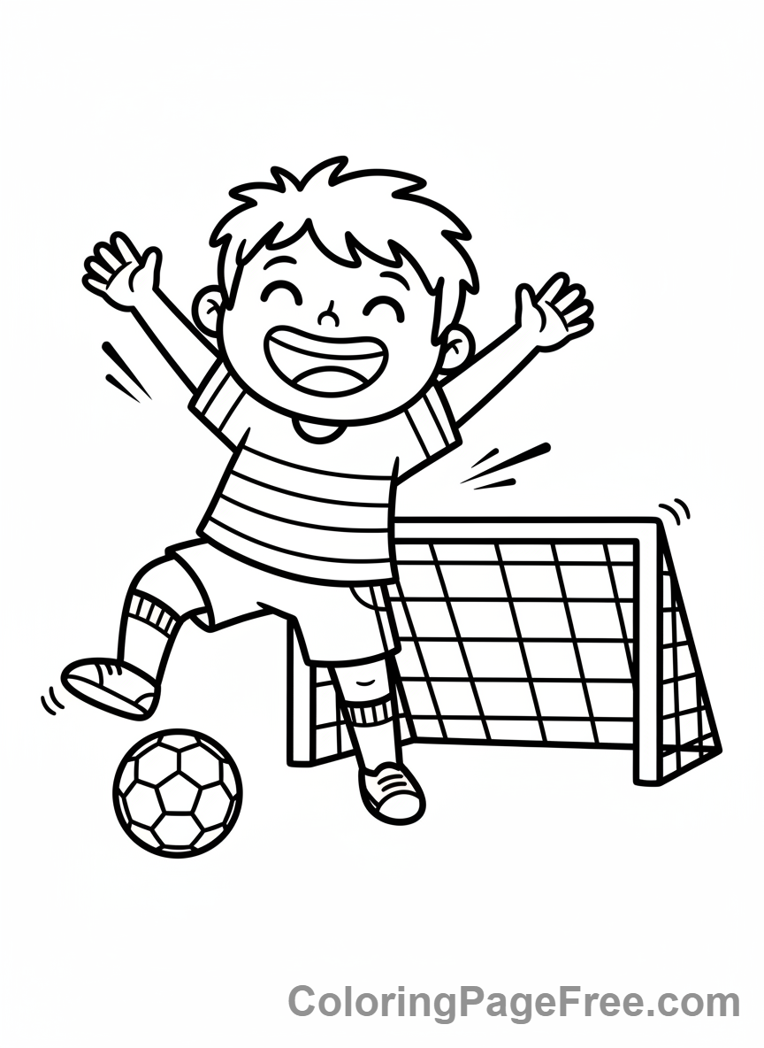 Football coloring page - Kid celebrating goal